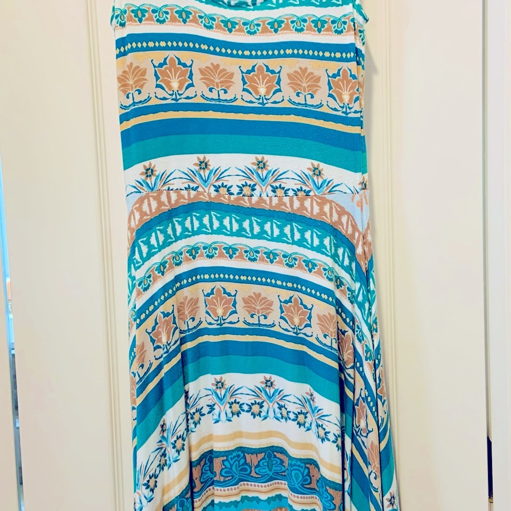 Sleeveless jersey cotton turquoise print dress - Picture 11 of 11
